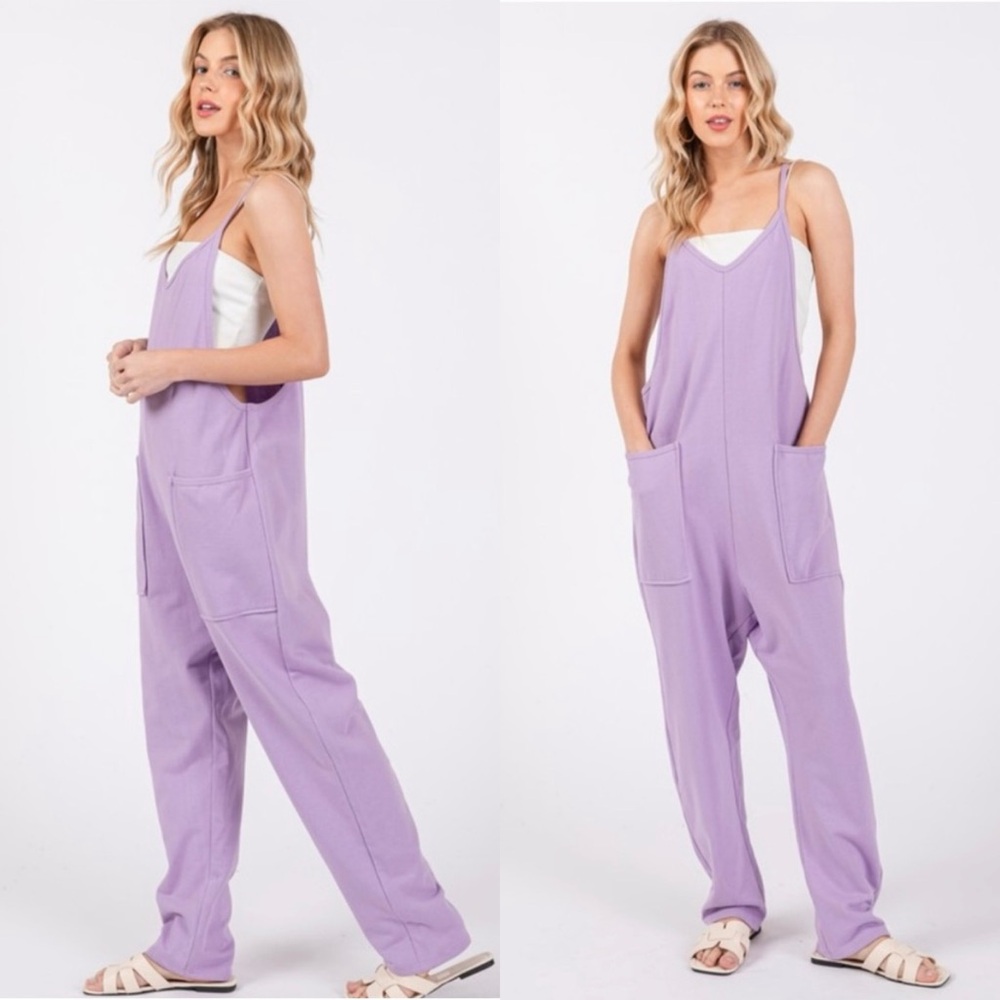 17 French Terry Jumpsuit Solid Harem Sleeveless V-neck